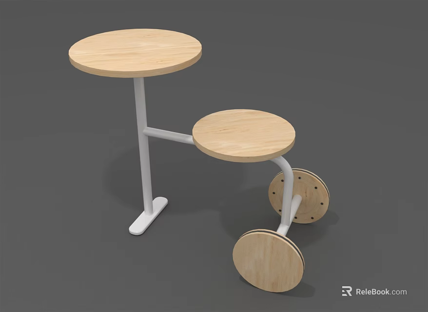Modern Two Tier Wooden Plant Stand With Round Tabletop And White Metal Frame 3d model 