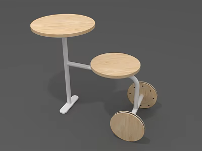 Modern Two Tier Wooden Plant Stand With Round Tabletop And White Metal Frame 3d model