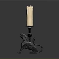 Vintage Lion Shaped Black Base Candle Lamp With White Candle