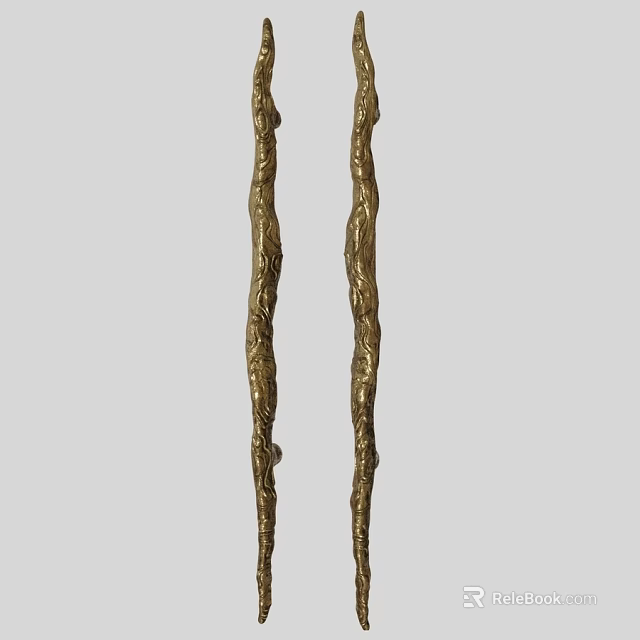 Decorative Ornament Set with Golden Textured Long Sticks for Home Decoration 3d model 