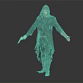Hooded Man In Dark Coat With Red Belt Holding Dagger And Pistol Standing Still
