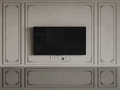 Decorative Wainscoting Panel Design In Living Room With Mounted TV And Ornate Borders 3d model