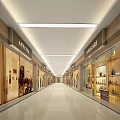 Modern Shopping Mall Hall With Brand Stores Glass Storefronts And Bright Lighting