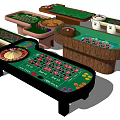 Various Casino Entertainment Tables With Roulette Poker And Green Felt Surfaces
