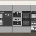Modern Built in Kitchen Appliances With Ovens Coffee Machines And Storage Cabinets