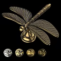 Gold Dragonfly Decorative Ornament Set With Textured Wings And Silver Gold Bases
