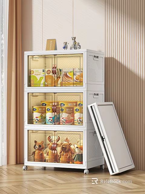 White Multi Layer Storage Cabinet With Transparent Doors For Food And Toys 3d model 