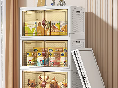 White Multi Layer Storage Cabinet With Transparent Doors For Food And Toys 3d model