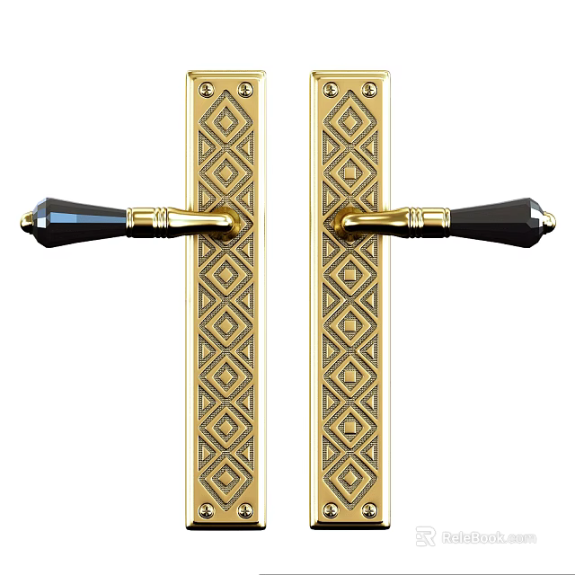 Golden Door Handle With Diamond Pattern Black Accents And Elegant Classic Design 3d model 