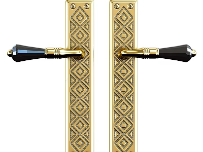 Golden Door Handle With Diamond Pattern Black Accents And Elegant Classic Design 3d model