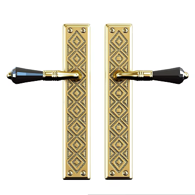 Golden Door Handle With Diamond Pattern Black Accents And Elegant Classic Design 3d model