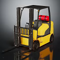 Yellow Industrial Forklift With Black Cab Red Gas Cylinder And Forks