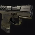 Modern Tactical Handgun Firearm With Textured Grip Slide And Safety Parts