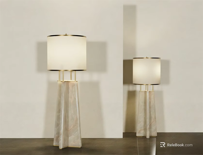 Modern Elegant Floor Lamps With White Lampshade Golden Stand And Marble Base 3d model 