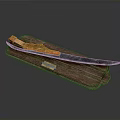 Handcrafted Decorative Knife With Blue Patterned Blade And Wooden Handle On Leather Sheath