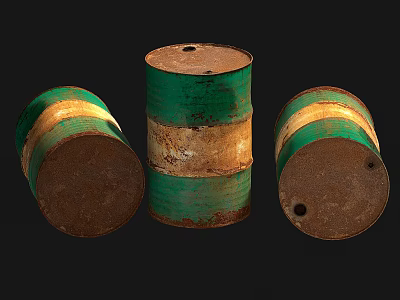 Rusty Green Brown Industrial Equipment Oil Drums With Vintage Arrangement 3d model