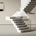 Modern Marble Staircase With Glass Railing And Wall Art Design