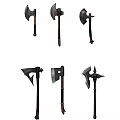Various Battle Axes With Different Head And Handle Designs As Medieval Weapons 3d model
