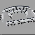 Professional Modern Curved Conference Table Setup With Multiple Monitors And Chairs