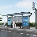 Modern Bus Stop With Shelter Billboard Pedestrians Digital Signage And Greenery