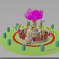 Fairy Castle Architecture Featuring Multi Layer Design Pink Cloud Top Green Trees Red Circular Path
