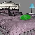 Cozy Double Bed With Pink Polka Dot Bedspread Pillows Ruffled Edges Wooden Nightstand And Lamp