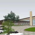 Scenic Mountain Visitor Center With Green Lawns Trees And Parking Area