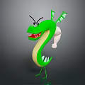 3D Green Dragon Character With Angry Expression Sharp Teeth Wings Standing Legs And Snake-like Body