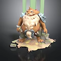 Cartoon Fat Rat Warrior Character With White Beard Armor Standing On Stone Base With Liquid