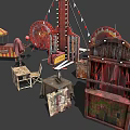 Vintage Amusement Equipment With Old Fashioned Carousel Parts Game Booths And Metal Decorations