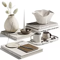 Minimalist Decorative Ornament Set With Vase Candle Bowl And Stack Of Books
