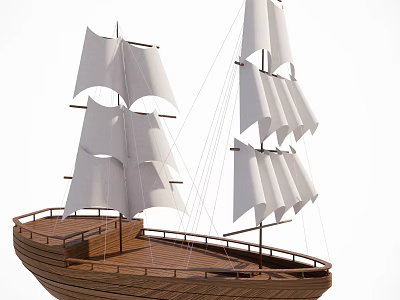 Sailing Ship Featuring Wooden Hull White Sails Tall Masts And Deck Railings 3d model