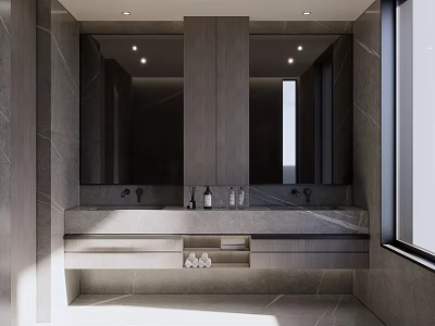 Modern Bathroom Interior Design With Large Mirror Double Vanity And Natural Light 3d model