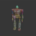 Humanoid Robot Character With Metallic Rustic Surface And Industrial Mechanical Design Standing Pose