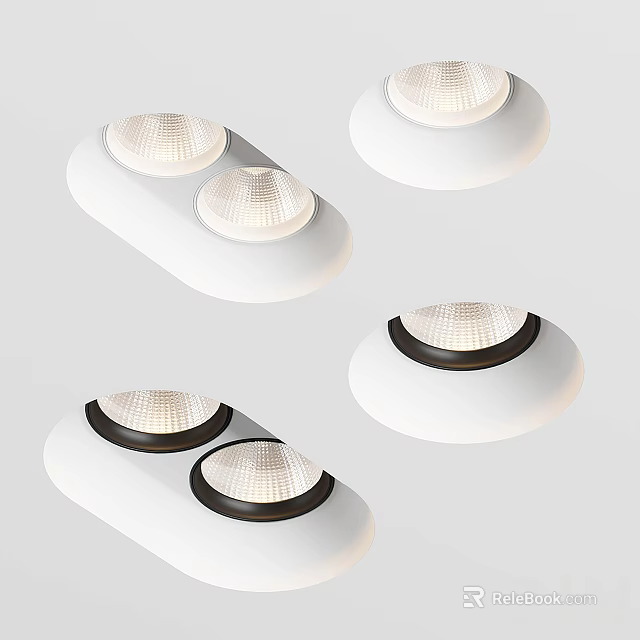 Modern Downlights and Spotlights with White Housing and Black Trim Ceiling Lighting 3d model 