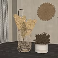 Sculpted Circular Wall Art With Woven Vase And Dried Flowers In Modern Interior Space