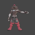3D Anthropomorphic Wolf Character With Mechanical Arm Brown Upper Body Red Pants And Red Hat