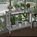 White Two Tier Plant Stand With Potted Green Plants In Indoor Sunny Space