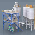 Industrial Equipment Silos And Mixing System With Structural Platforms And Stairs