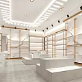 Demi Elegant Modern Clothing Store With Open Entrance Shelves Display Racks And Female Model Poster