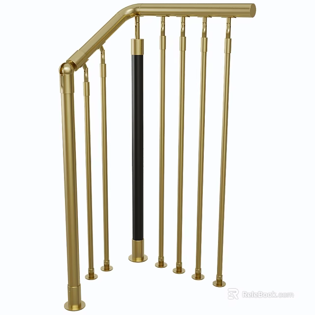 Golden Railing Design With Black Accent Balusters And Polished Metal 3d model 