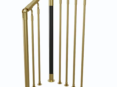 Golden Railing Design With Black Accent Balusters And Polished Metal 3d model