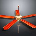 Modern Ceiling Fan With Red Wooden Blades And Golden Metal Frame Home Furniture Design