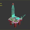Red Offshore Drilling Platform Structure With Tall Drilling Tower And Deck Crane 3d model