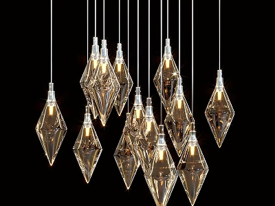 Modern Transparent Diamond Shaped Chandeliers With Metal Bases Illuminated Hanging Design 3d model