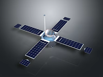 Orbital Satellite Design With Deployed Solar Panels Central Module And Antenna 3d model