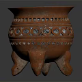 Brown Three Legged Ceramic Container With Carved Hollow Patterns For Home Decor 3d model