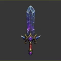 Blue Purple Glowing Crystal Sword With Golden Decorations And Red Hilt
