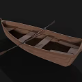 Classic Wooden Rowing Boat Featuring Natural Wood Seats And Oars Design