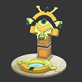 Golden Decorative Fountain Structure With Arched Top Eye Elements And Circular Water Basin